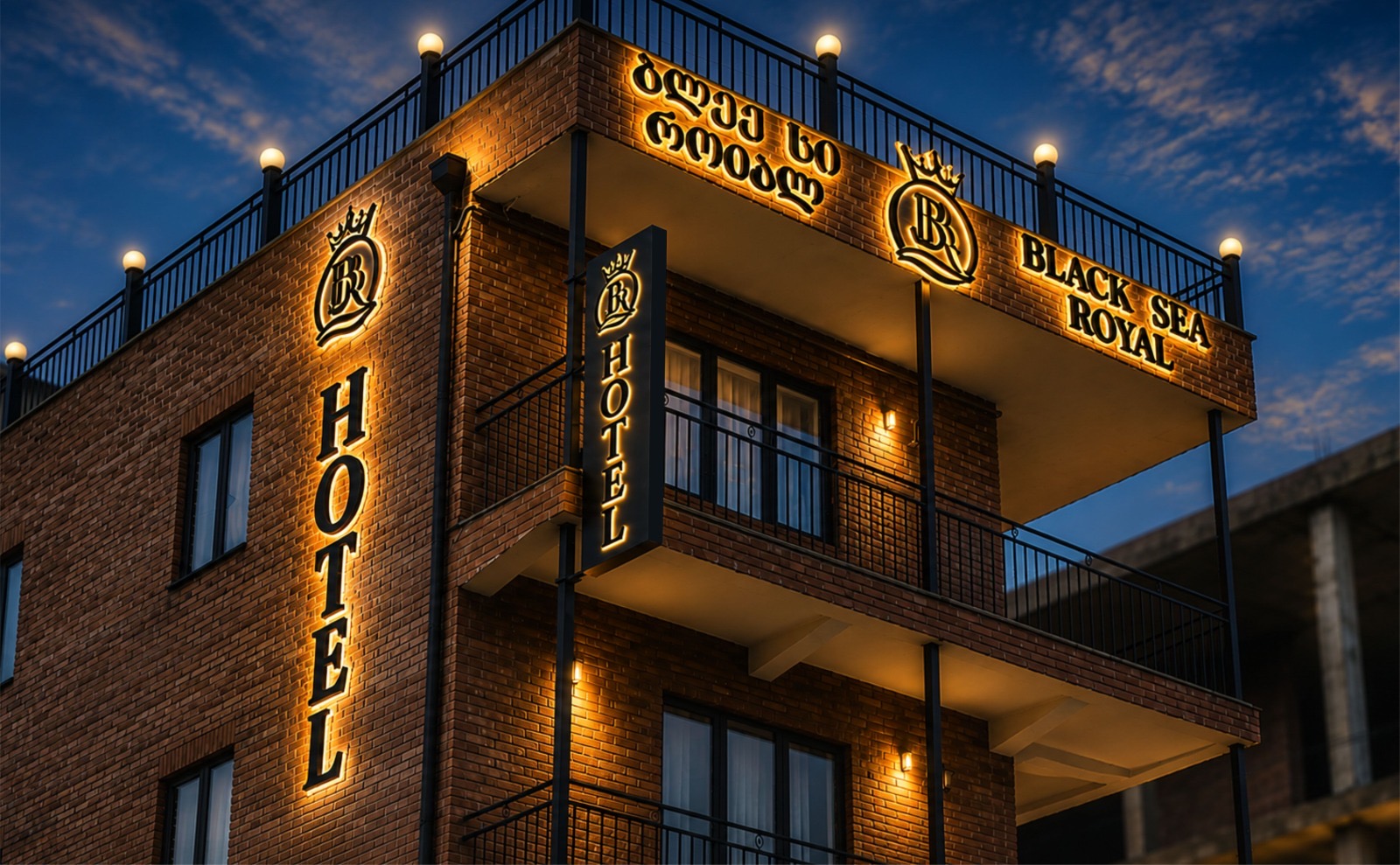 Wide dusk view of Black Sea Royal Hotel