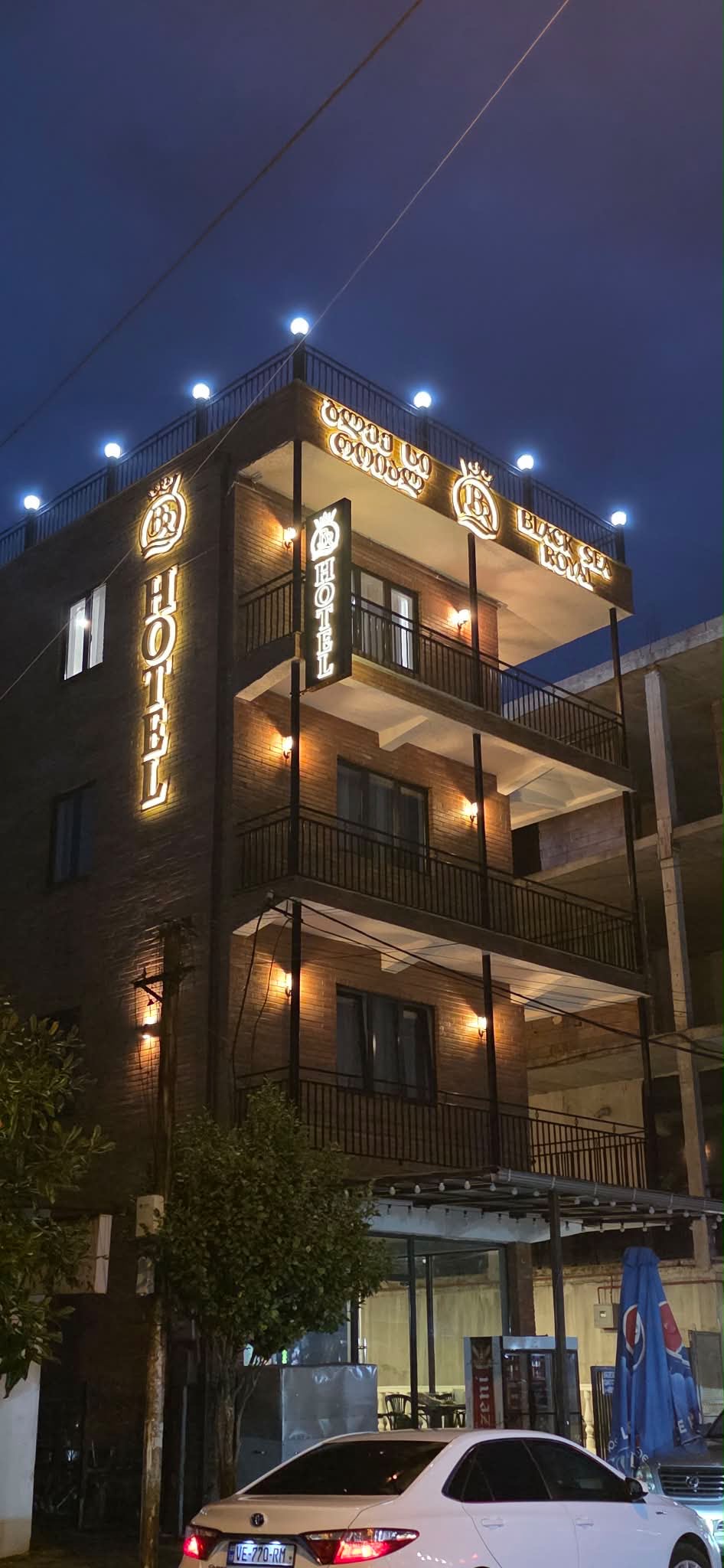 Front elevation of Black Sea Royal Hotel at night
