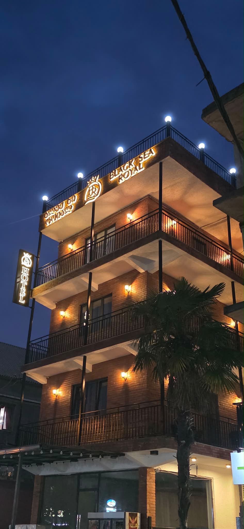 Evening view of the hotel exterior
